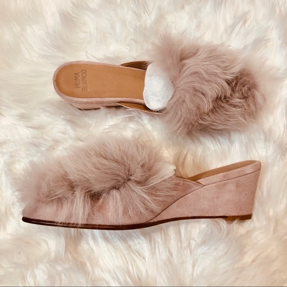 Huma Blanco pink rose fur slides Antonia cruelty free alpaca Peru handmade suede - Picture 3 of 16